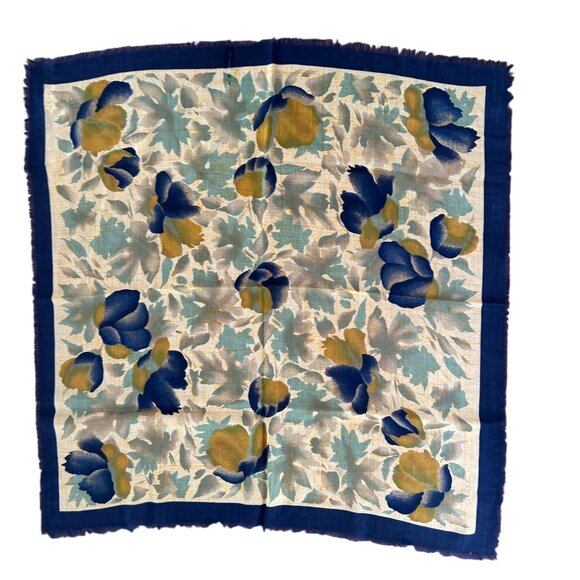 Japanese Floral Printed 100% Virgin Wool Square Scarf - Picture 1 of 9
